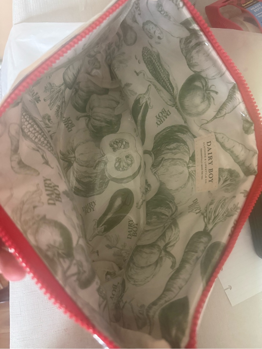 Dairy Boy Striped Blue and White Cosmetic Pouch with Pink - Picture 4 of 4